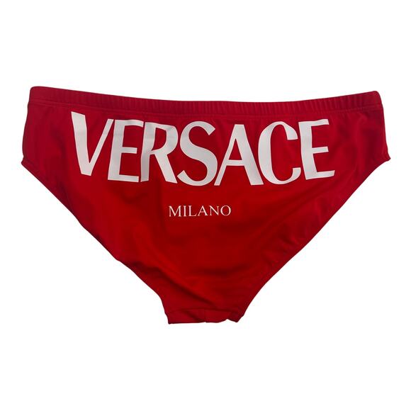 M2-29 VERSACE Men's Logo Speedo Triangle Cut Bikini Swimsuit Red Size 8/38-42/XL - Picture 1 of 8